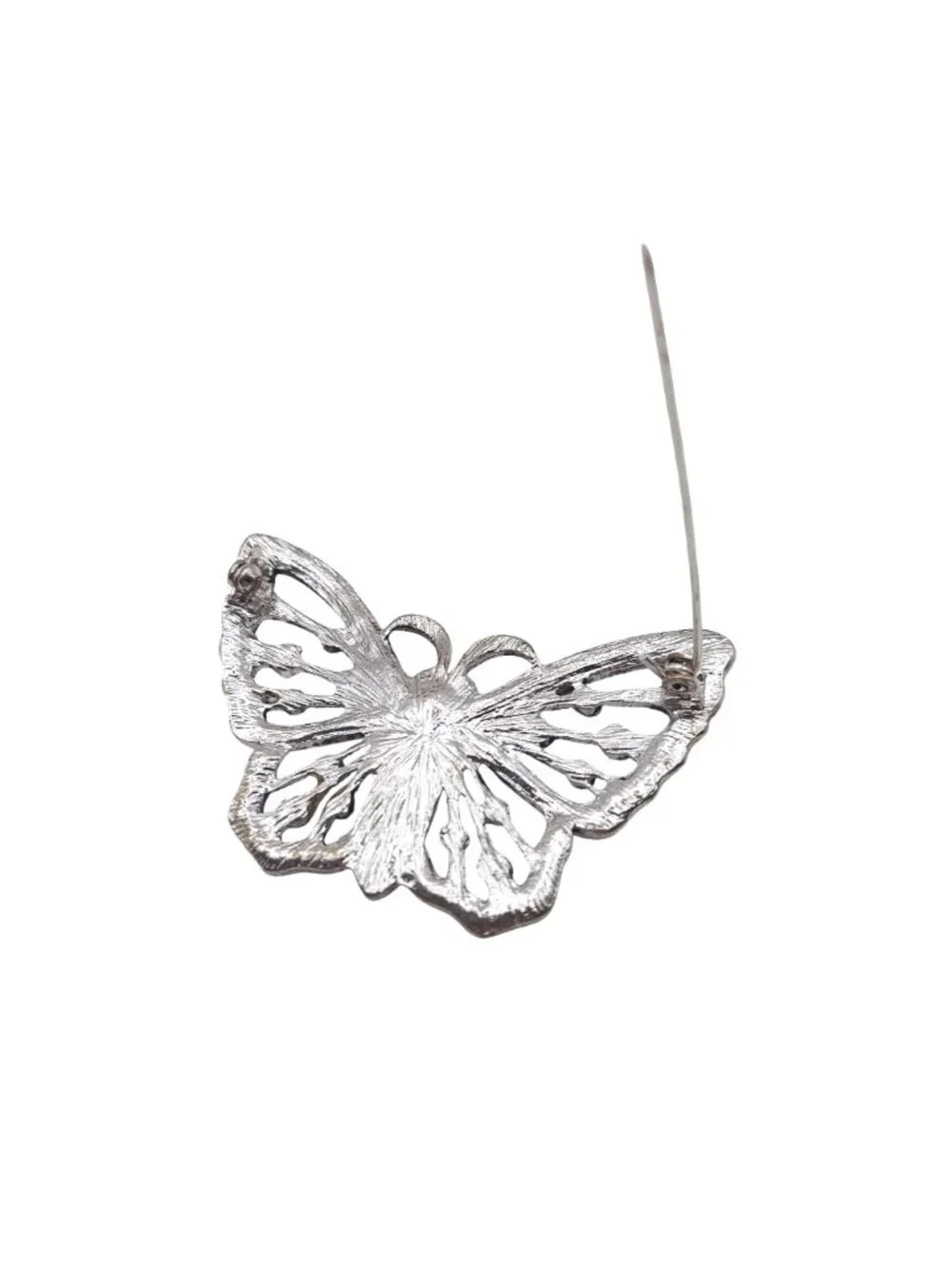 Marcasite Butterfly Brooch Pin Filigree Silver Tone Crystal Insect Vintage